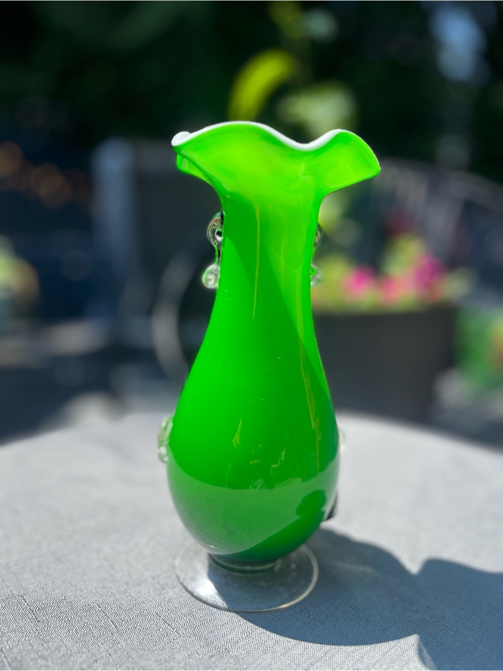 Vintage Murano Style (possibly authentic) Green Glass Vase Applied Flowers 8” - Picture 15 of 16